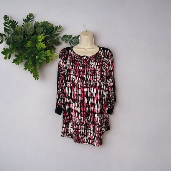 Calvin Klein Women’s Size Small Silky Multicolored 3/4 Sleeve Blouse - Picture 1 of 9